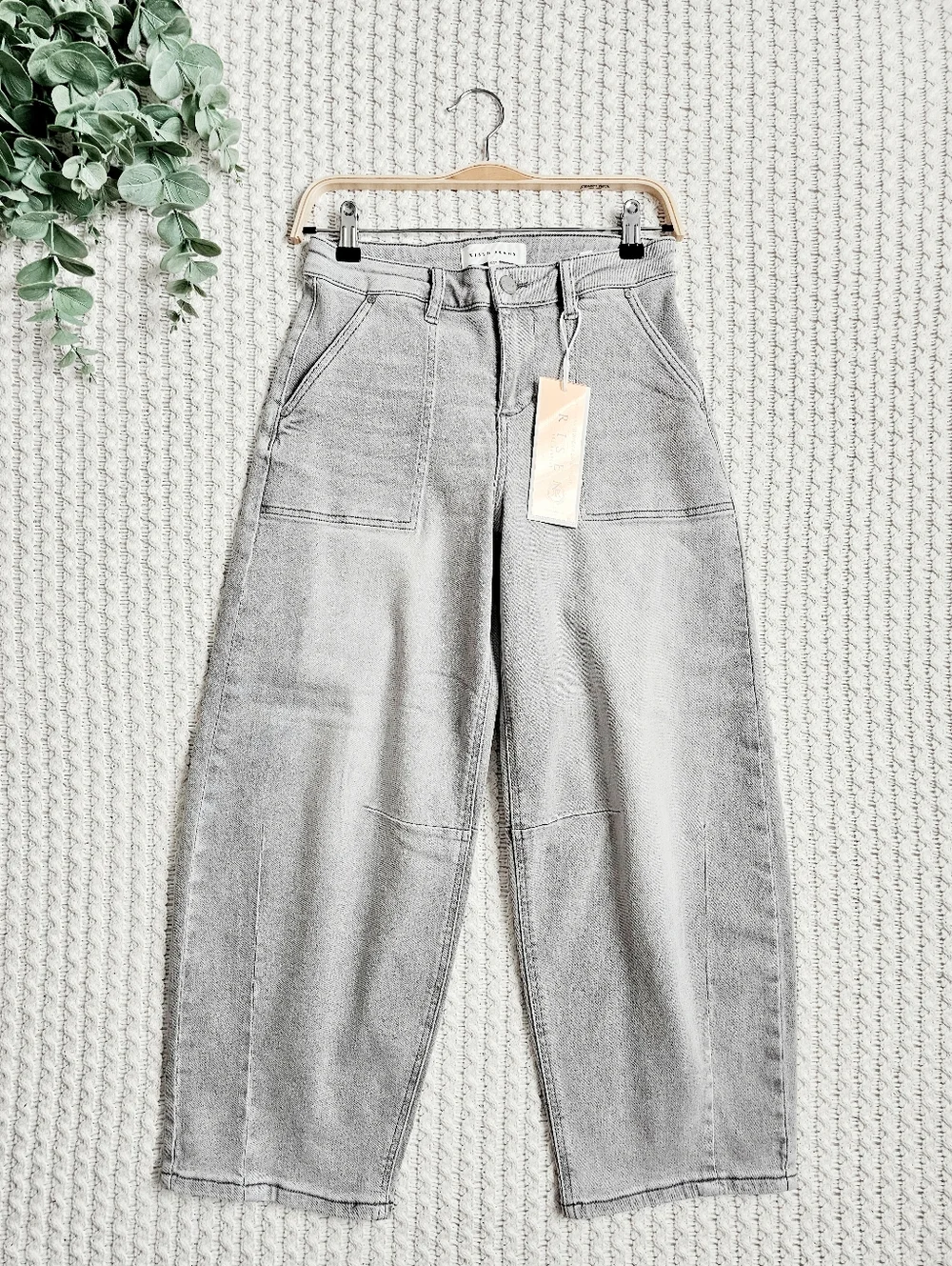 RISEN High Rise Slouchy Barrel Jeans Grey Stretch Neutral Ankle Various NEW - Picture 4 of 15